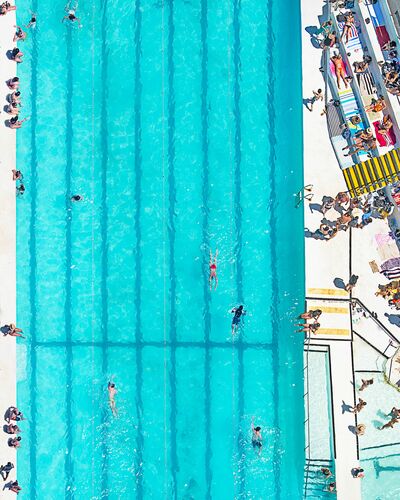 Swimmers by Richard Hirst: the lap lanes of a Sydney ocean pool seen from above